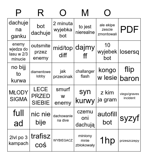 League of Legends - Ranked Edition Bingo Card