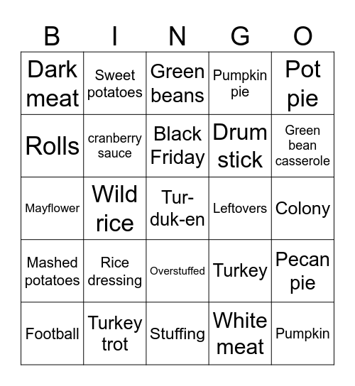 Thanksgiving Bingo Card