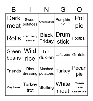 Thanksgiving Bingo Card