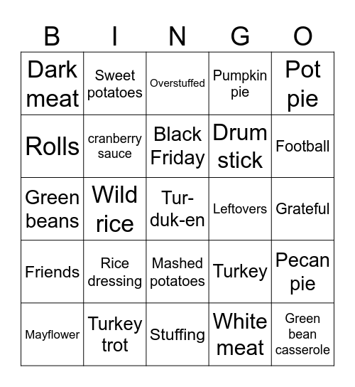 Thanksgiving Bingo Card