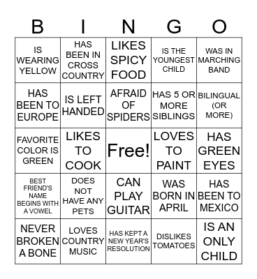 Icebreaker Bingo Card