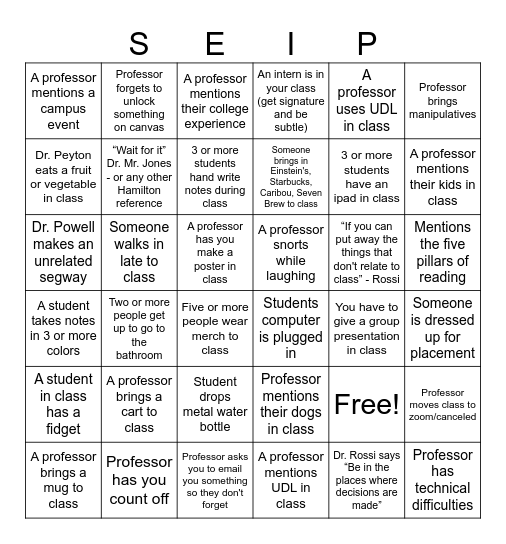 SEIP BINGO Card