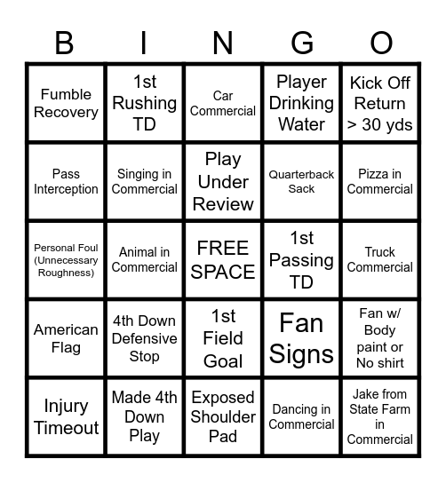 FOOTBALL Bingo Card