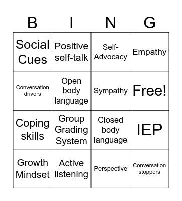 Social Communication Bingo Card