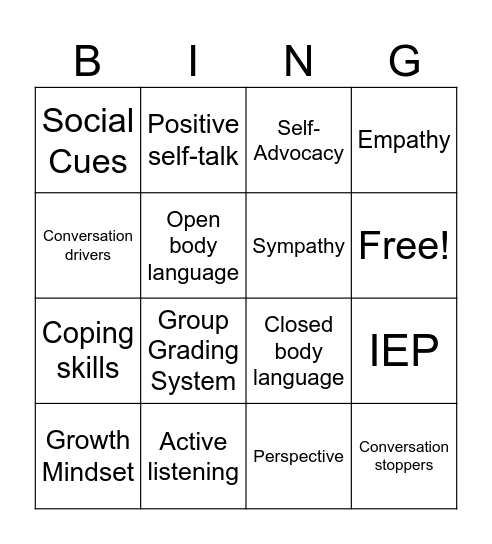 Social Communication Bingo Card