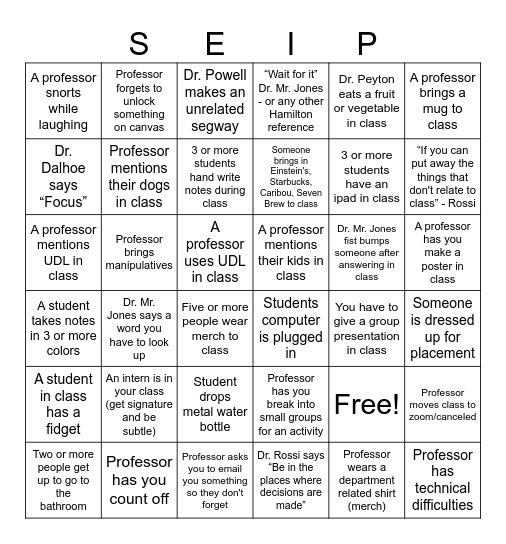 SEIP BINGO Card