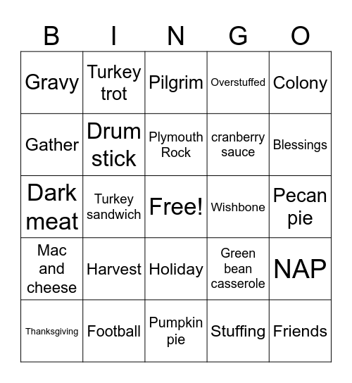 Thanksgiving Bingo Card