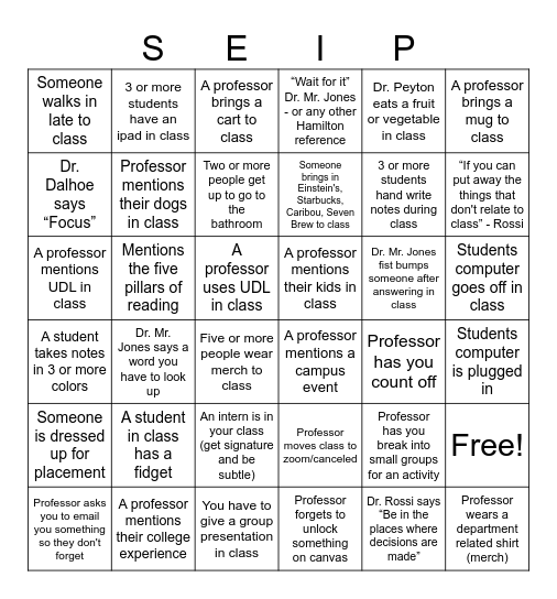 SEIP BINGO Card