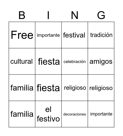 Bingo Sobre Los Festivos Bingo Card