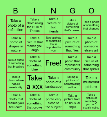 Photography Bingo! Bingo Card