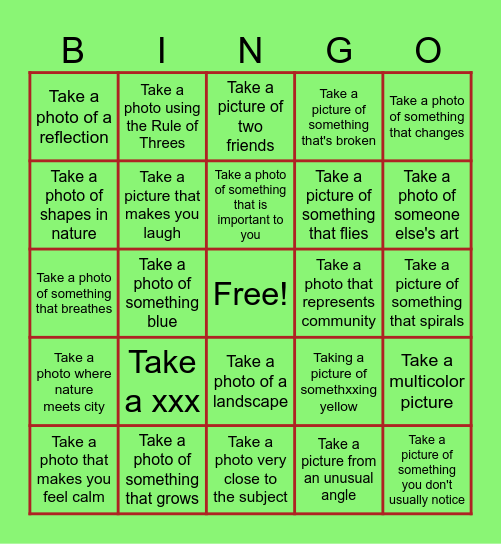 Photography Bingo! Bingo Card