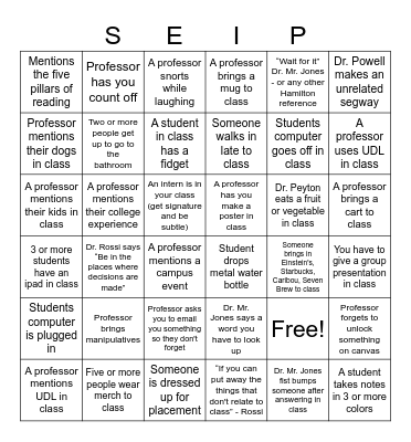 SEIP BINGO Card