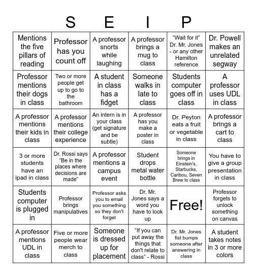 SEIP BINGO Card