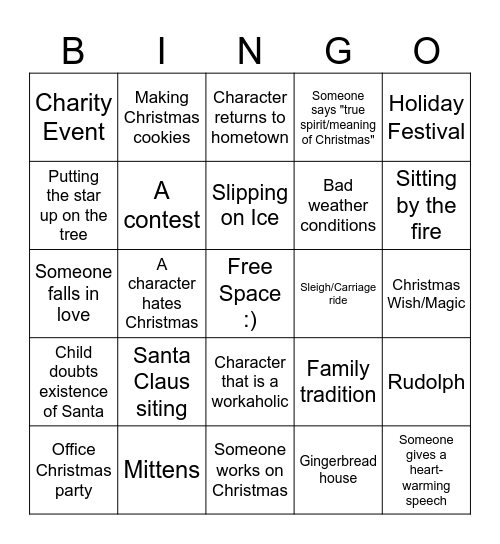 Holiday Movie Bingo Card