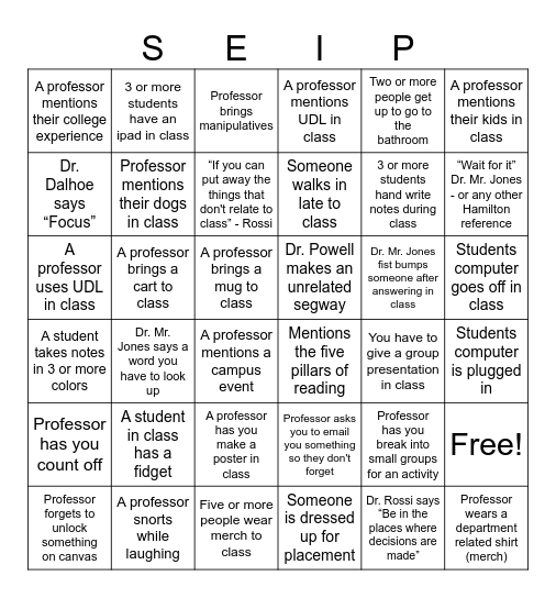 SEIP BINGO Card