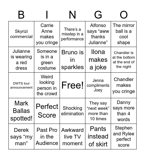 Semi Finals Bingo Card