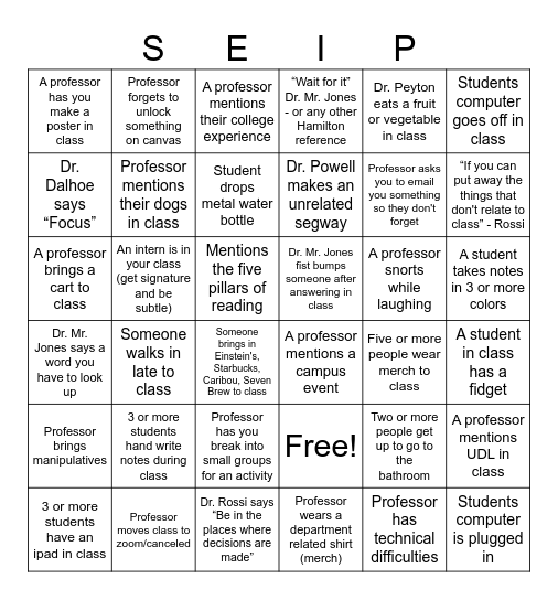 SEIP BINGO Card