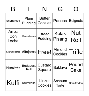 Desserts from around the world Bingo Card