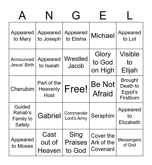 Angel Bingo Card