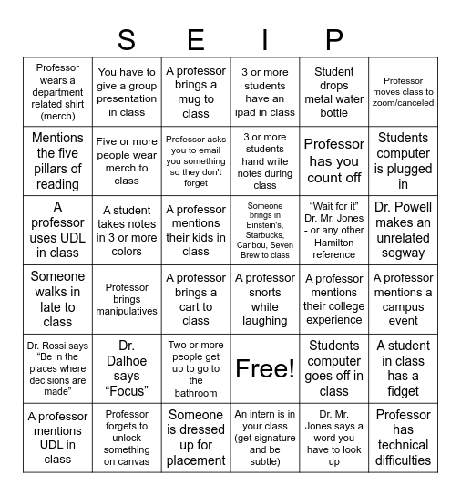 SEIP BINGO Card