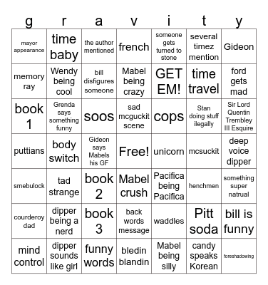 gravity falls bingo Card