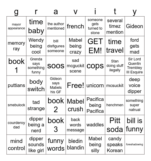 gravity falls bingo Card