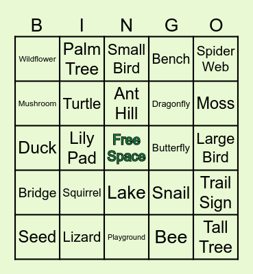Tree Tops Nature Bingo Adventure Bingo Card