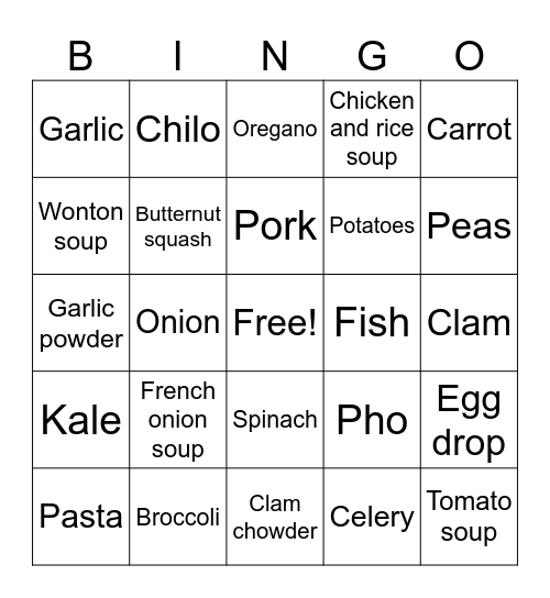 Soups Bingo Card