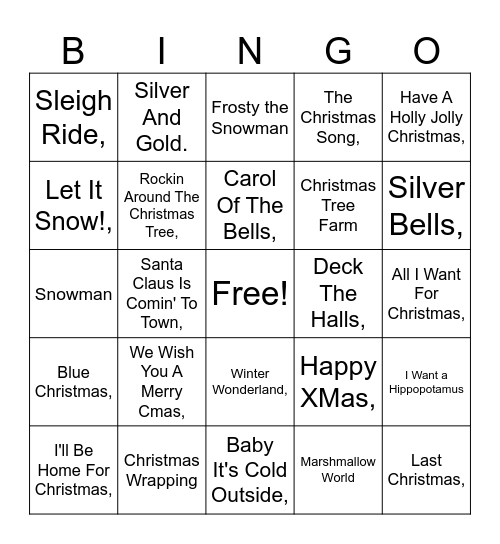 Christmas SINGO Bingo Card