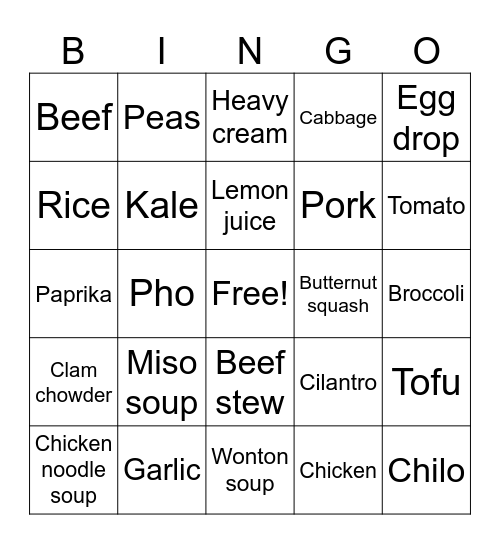 Soups Bingo Card