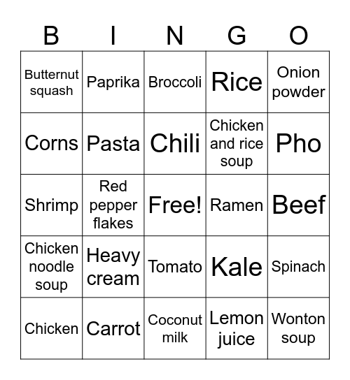 Soups Bingo Card