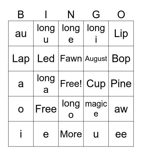 Vowels Bingo Card