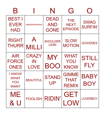 2000's R&B/Hip Hop Bingo Card