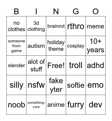 Roblox acc bingo Card