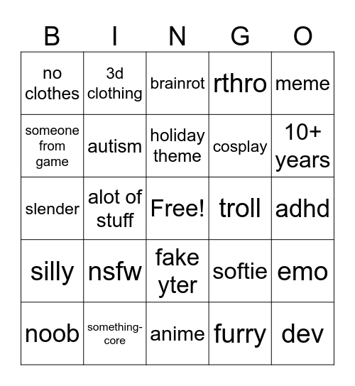 Roblox acc bingo Card