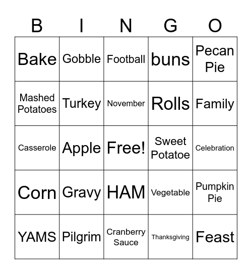 Thanksgiving BINGO Card