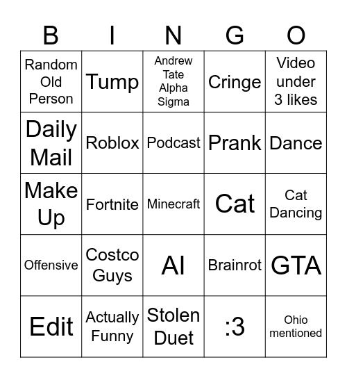 Tiktok Bingo Card