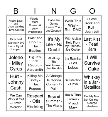 Cover Songs Bingo Card