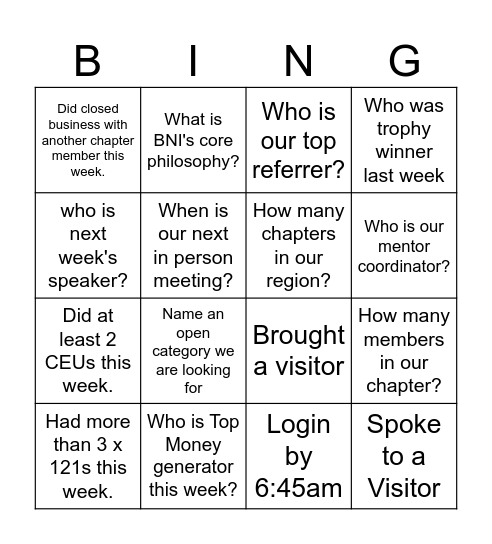 BNI Danforth Bingo Card