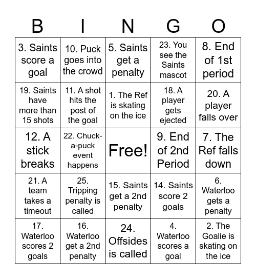 RFA Hockey Bingo Card