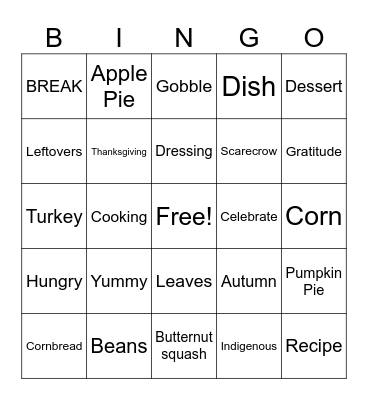 Thanksgiving  Bingo Card