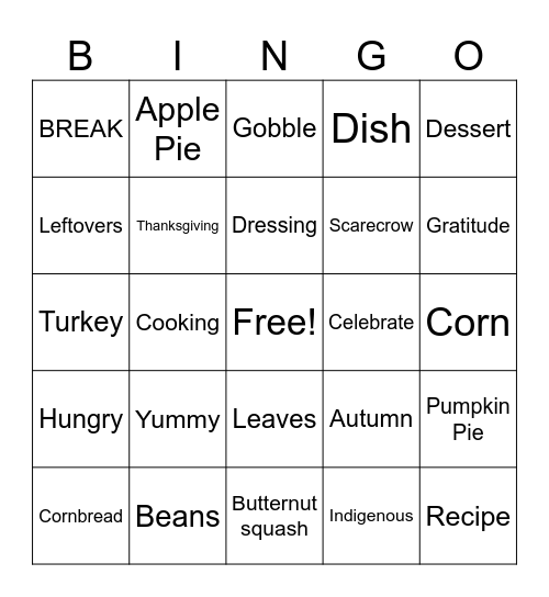 Thanksgiving  Bingo Card