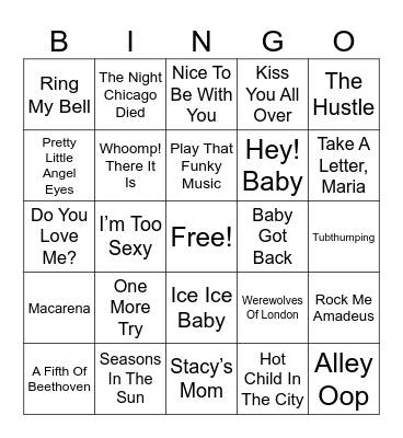 One Hit Wonders Bingo Card
