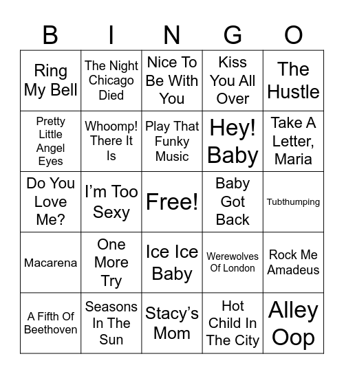 One Hit Wonders Bingo Card