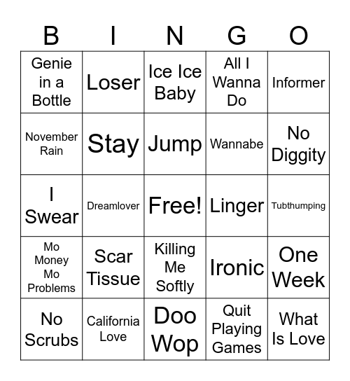 90's Crushers! Bingo Card