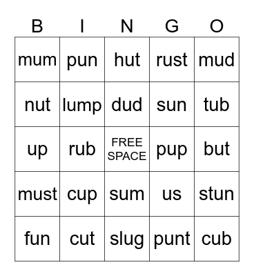 1st grade short U Bingo Card