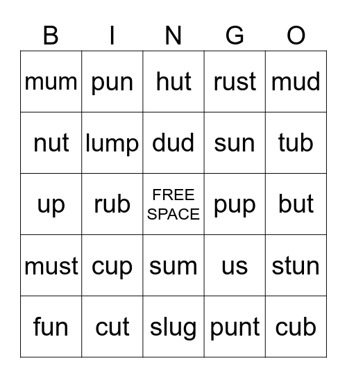 1st grade short U Bingo Card