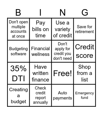 BALANCED BUDGET BINGO Card
