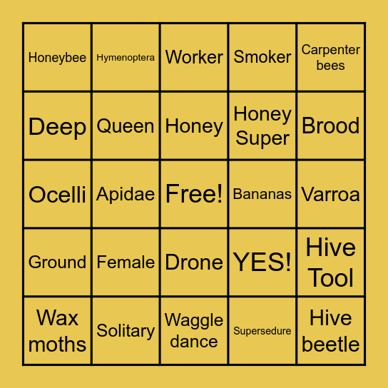 Bee Bingo Card