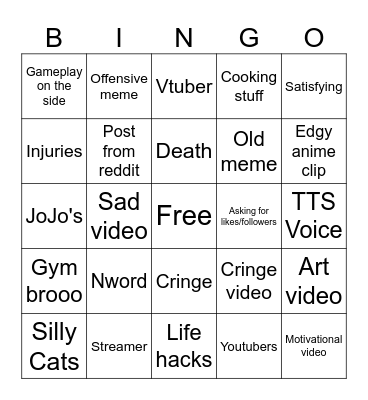 Instagram Reels bingo Card